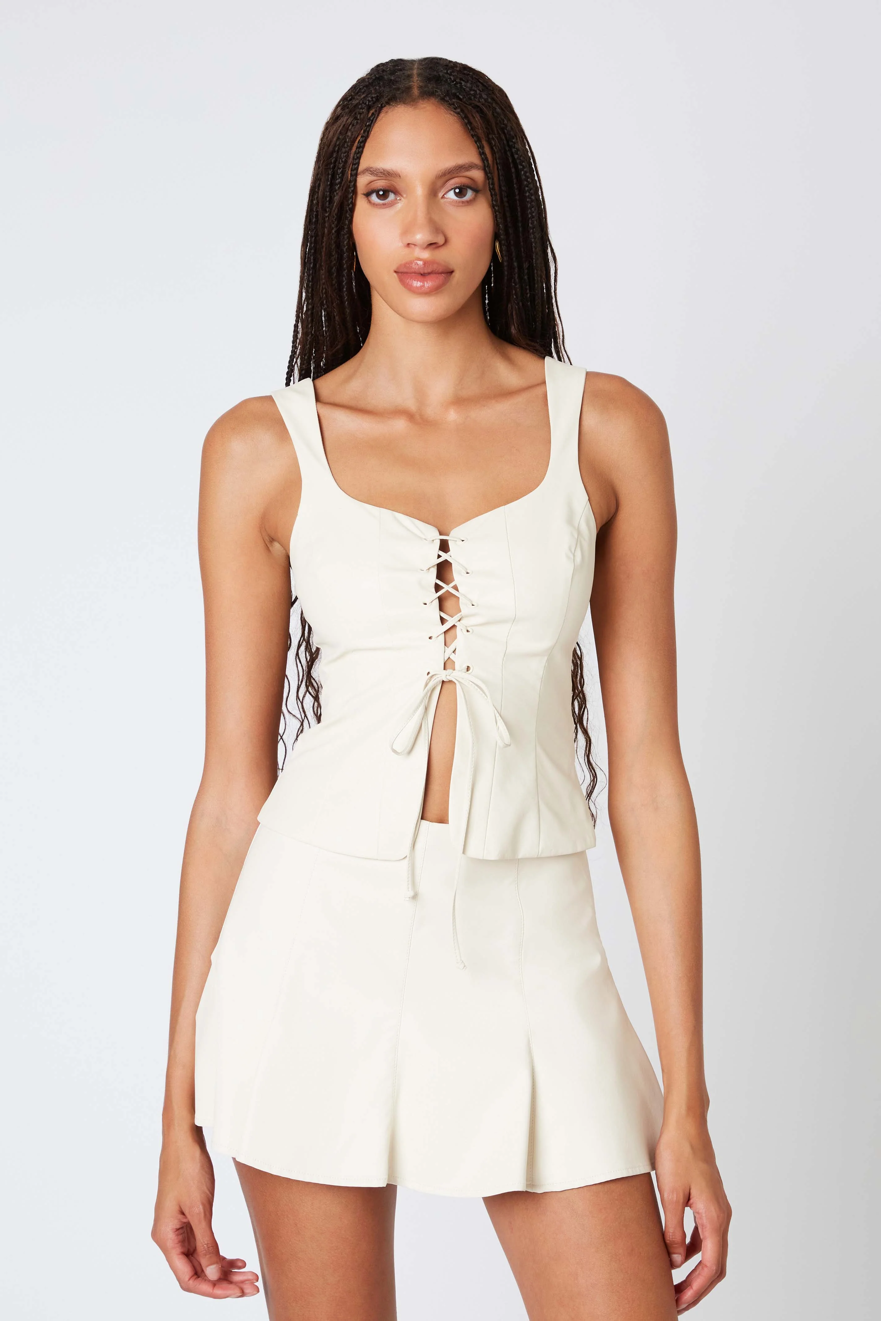 Faux Leather Pleated Mini Skort - Image 6