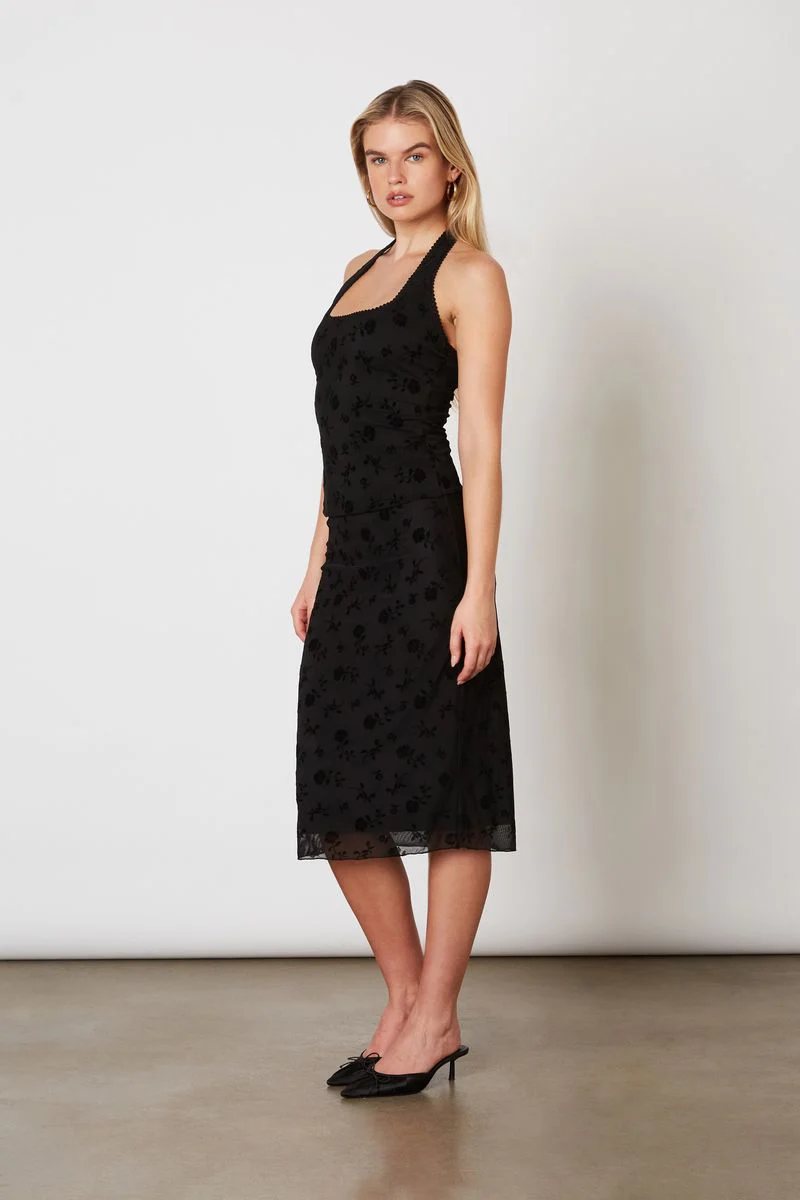 Flocked Velvet Mesh Midi Skirt - Image 2