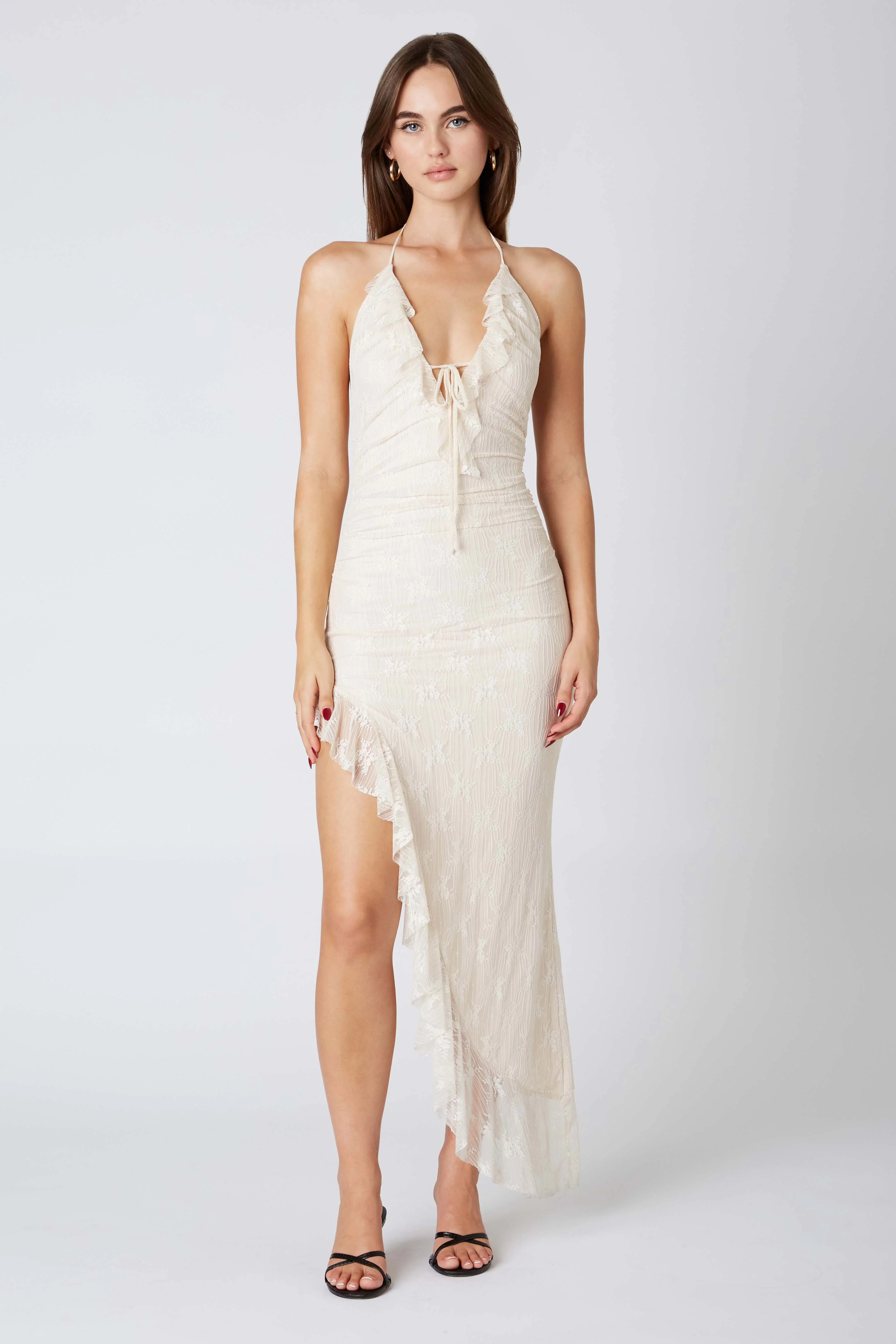Lace Halter Asymmetrical Midi Dress - Image 11