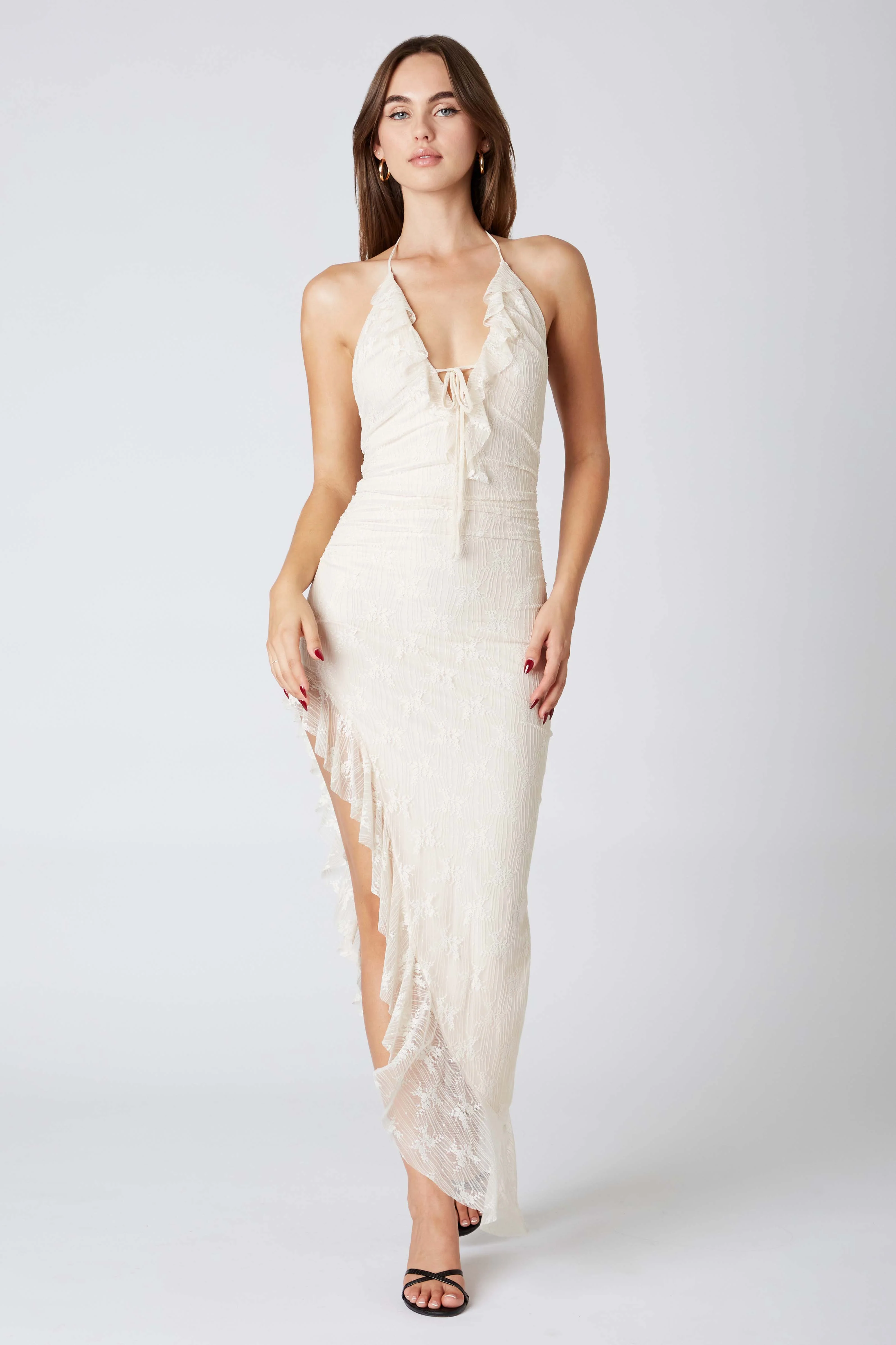 Lace Halter Asymmetrical Midi Dress - Image 12