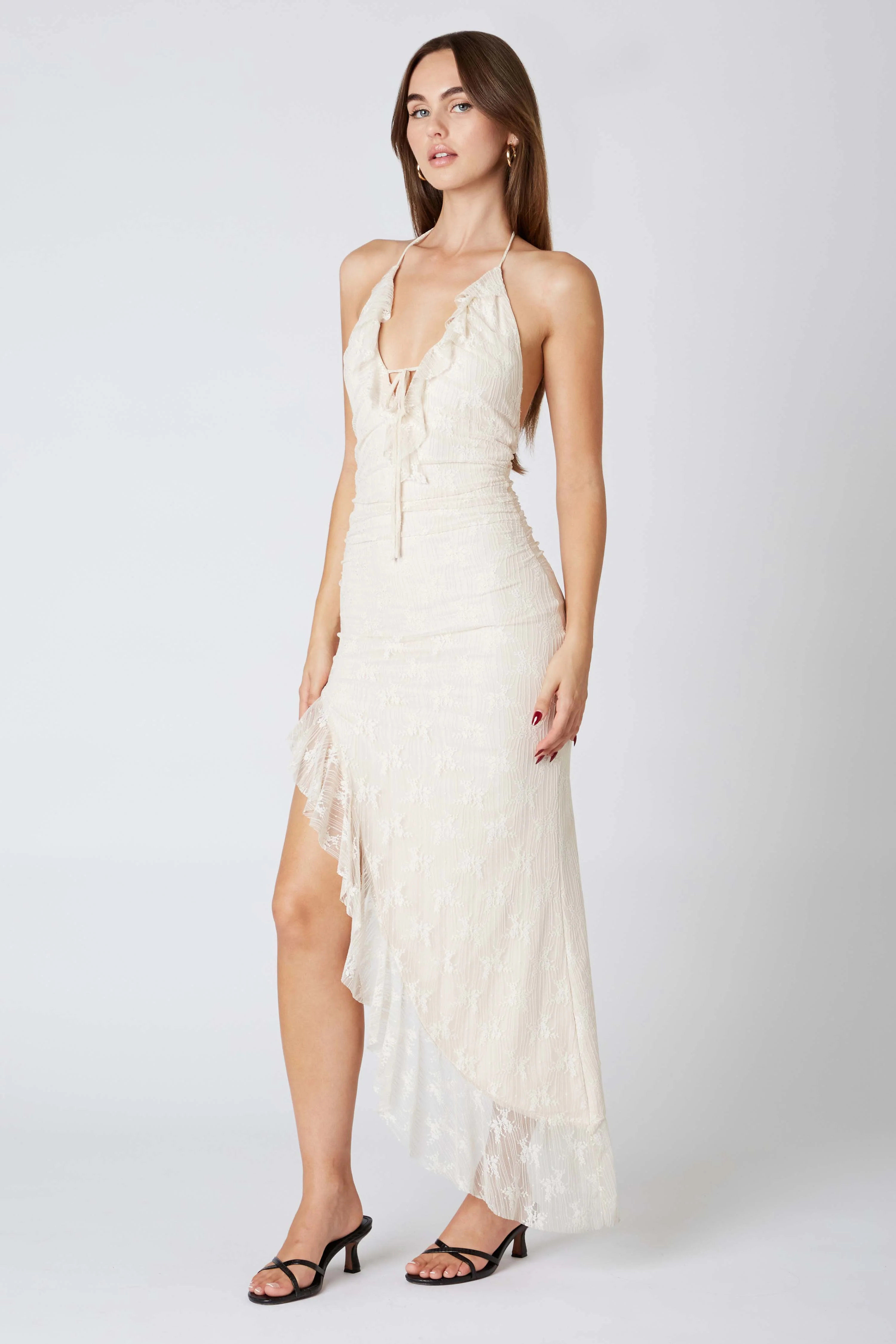 Lace Halter Asymmetrical Midi Dress - Image 13