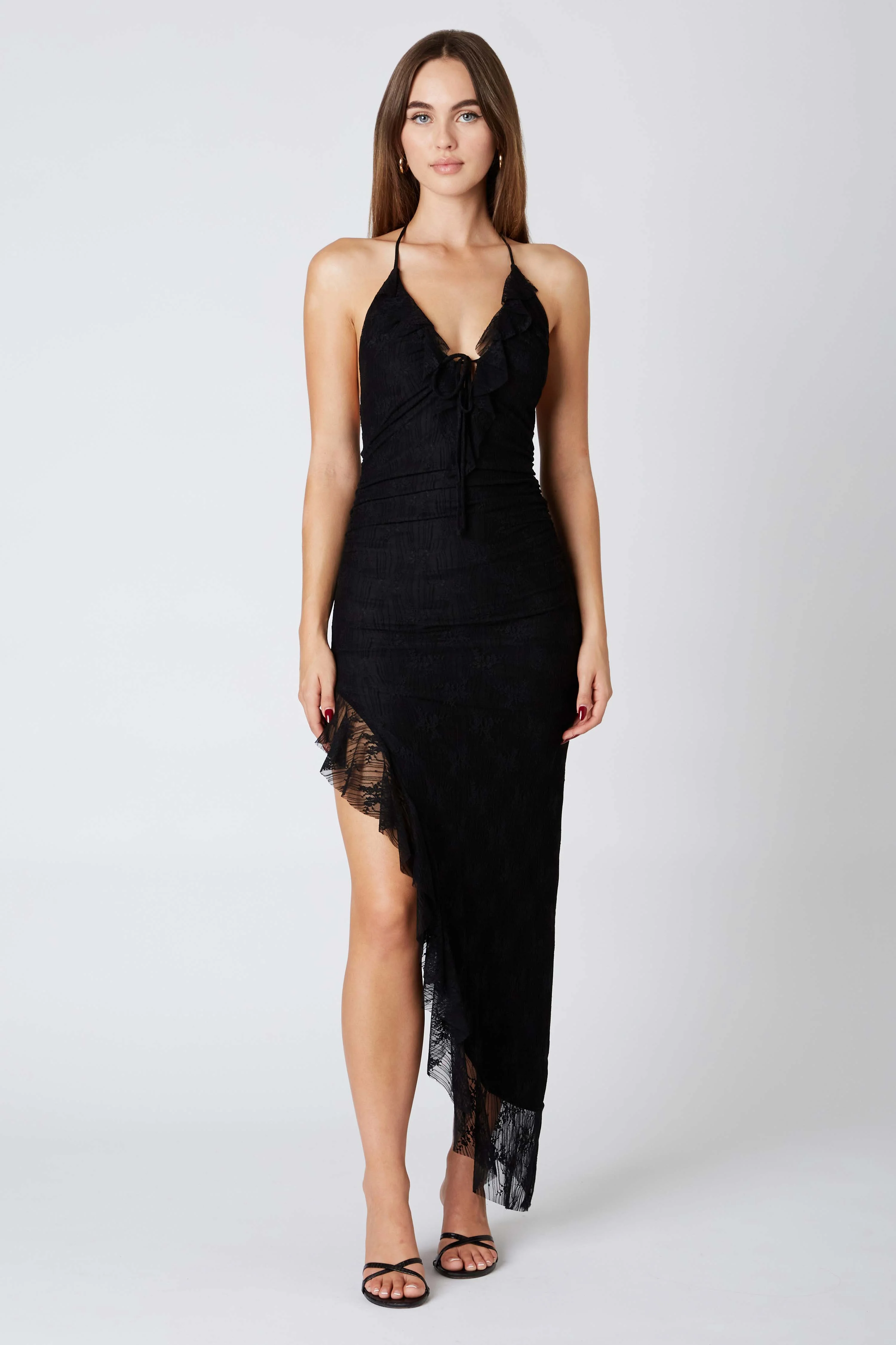 Lace Halter Asymmetrical Midi Dress - Image 15