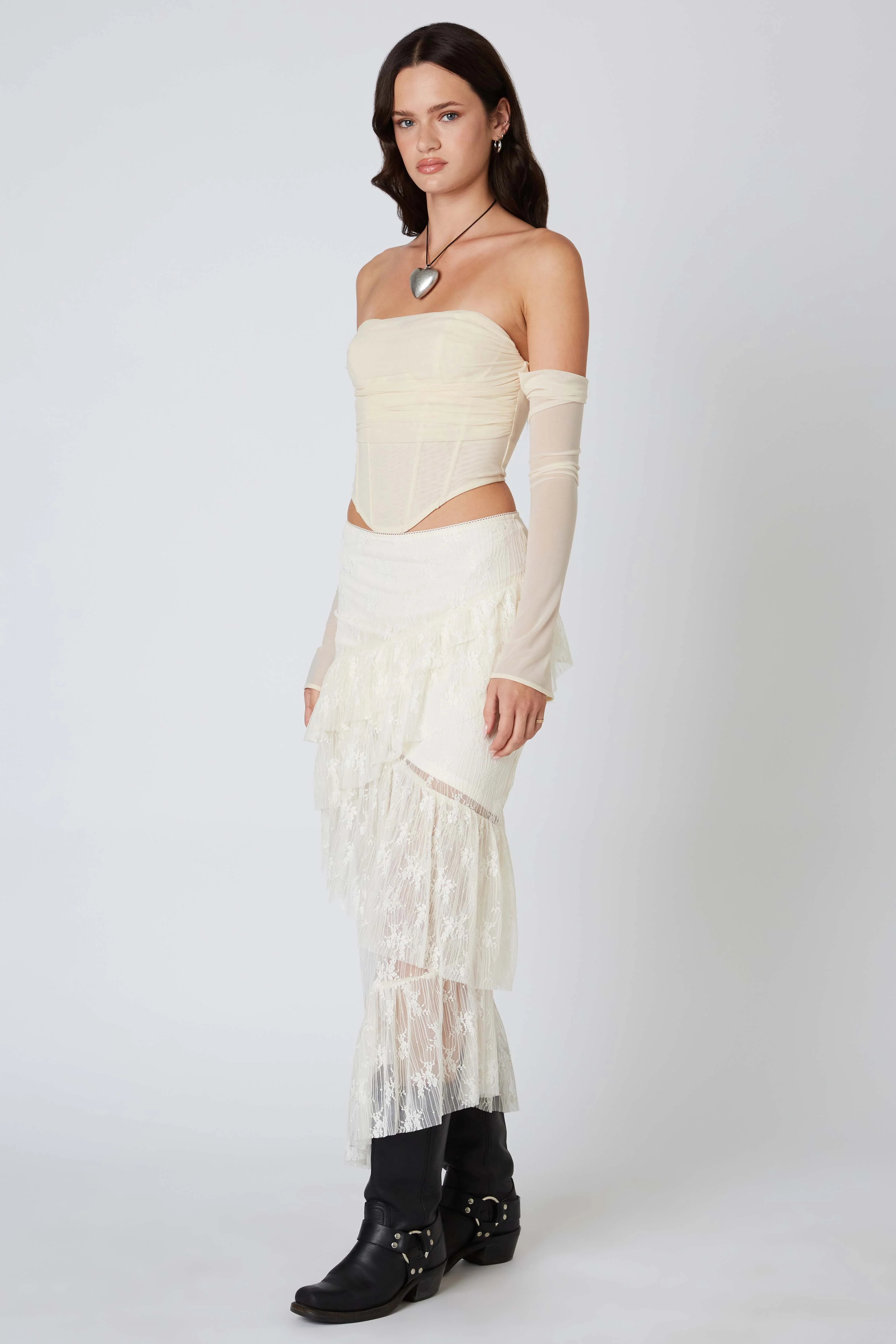 Lace Midi Tiered Skirt - Image 3
