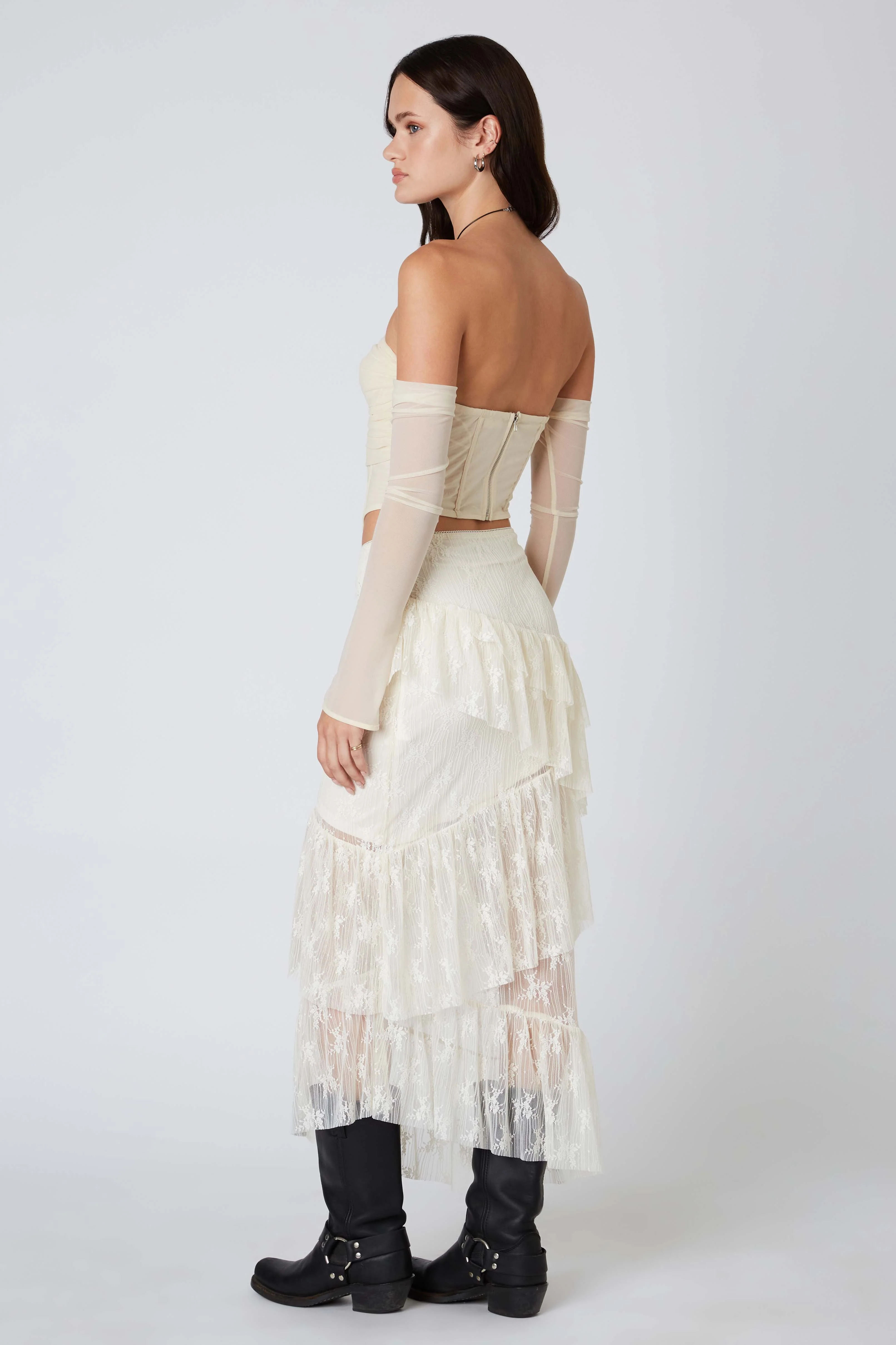 Lace Midi Tiered Skirt - Image 4