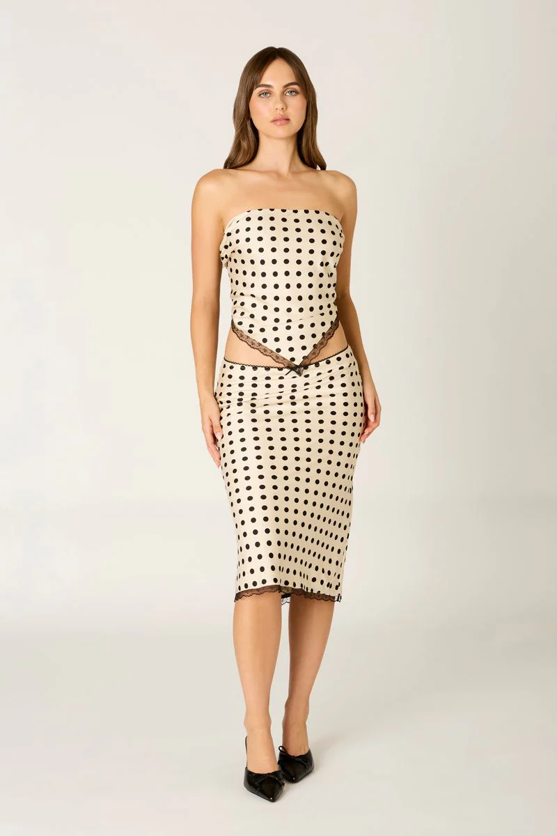 Lace Trim Polka Dot Midi Skirt