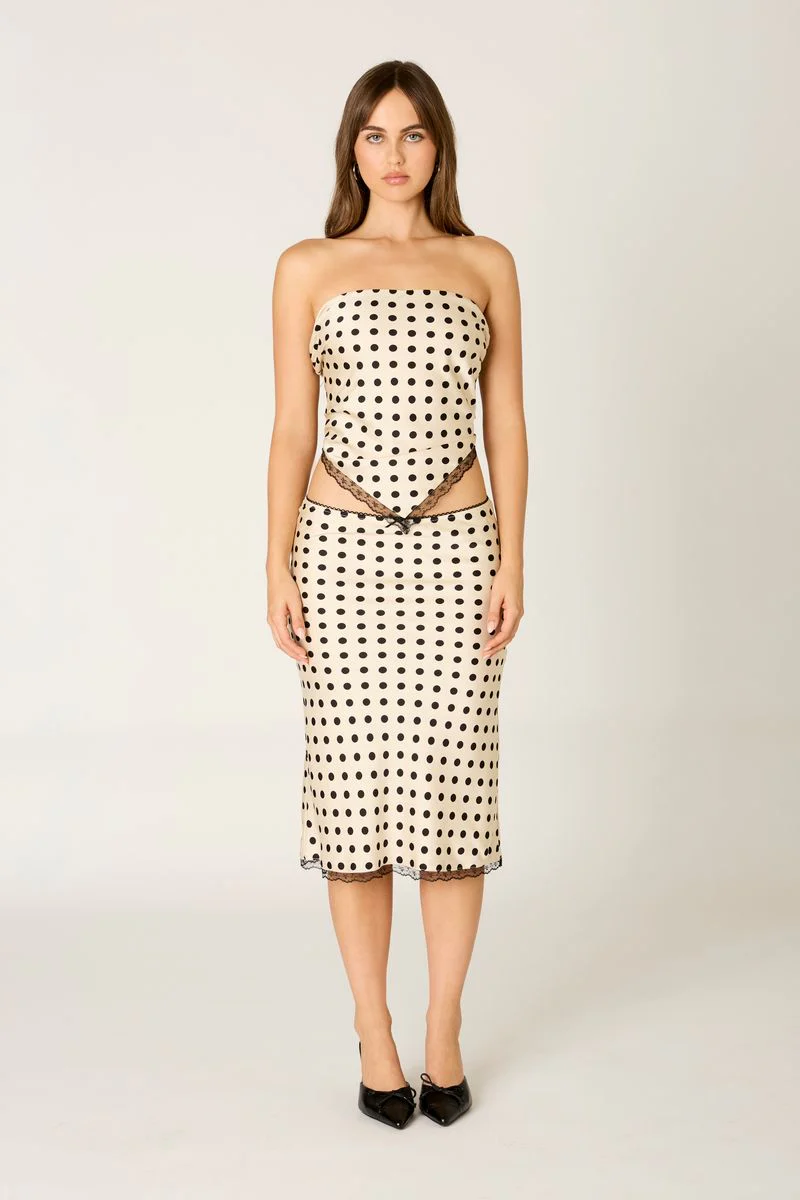 Lace Trim Polka Dot Midi Skirt - Image 2