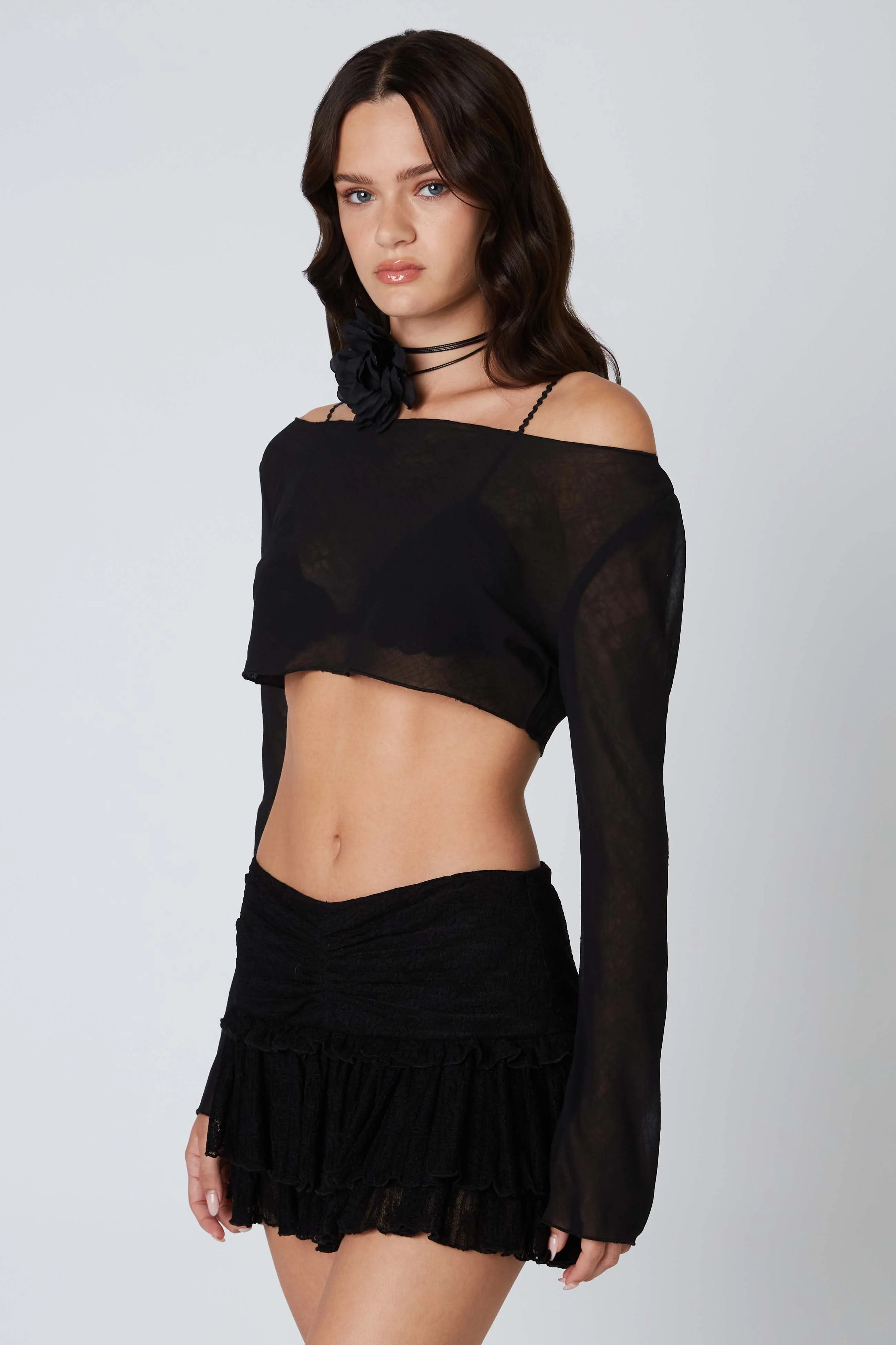 Mesh Cropped Long Sleeve Top - Image 4