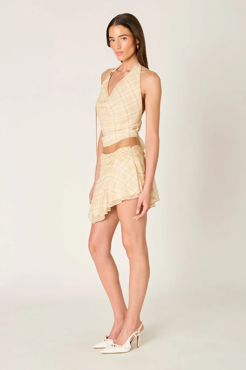 Plaid Cowl Neck Halter Top - Image 3