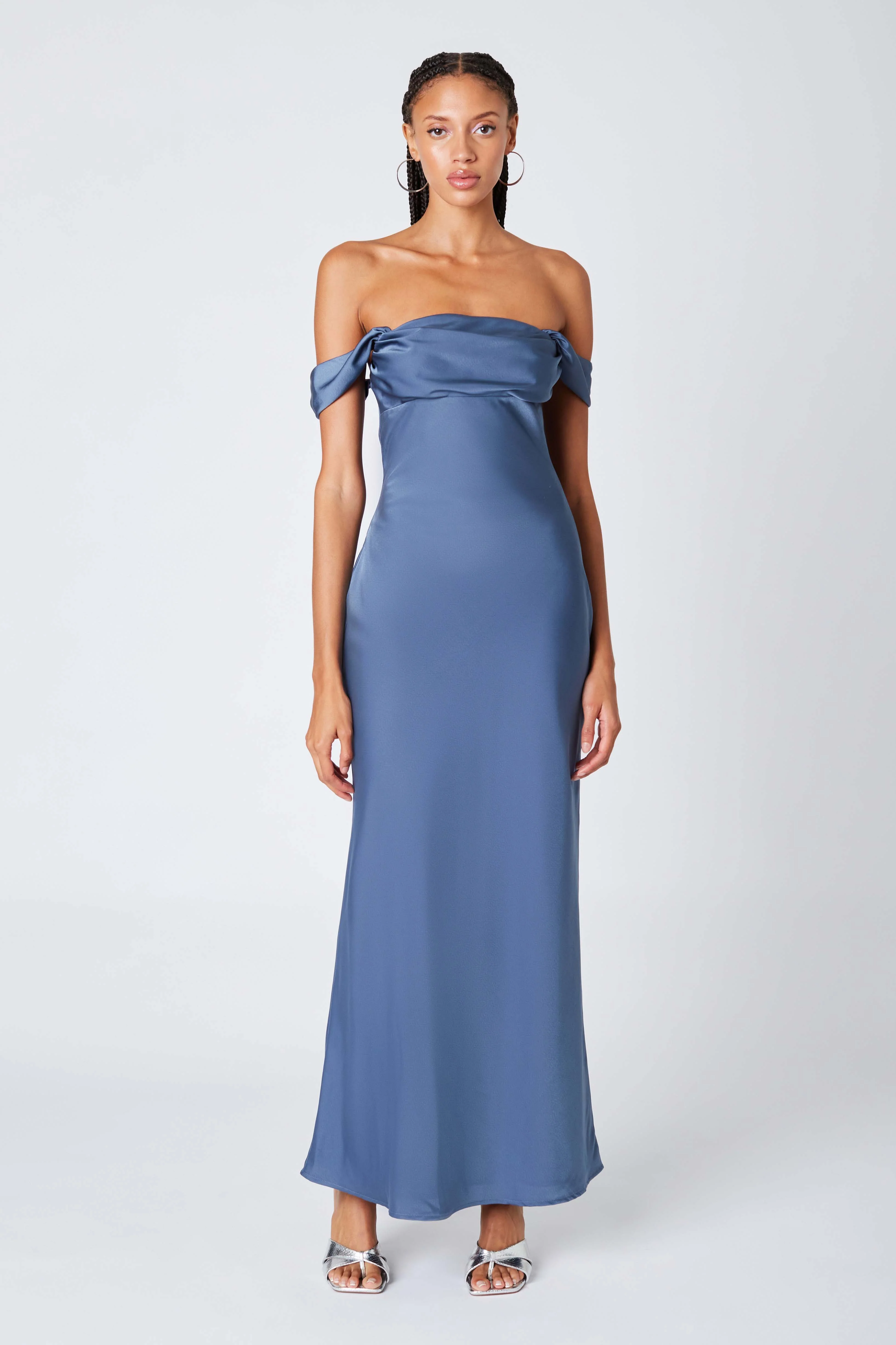 Satin Off the Shoulder Maxi Dress - Image 6
